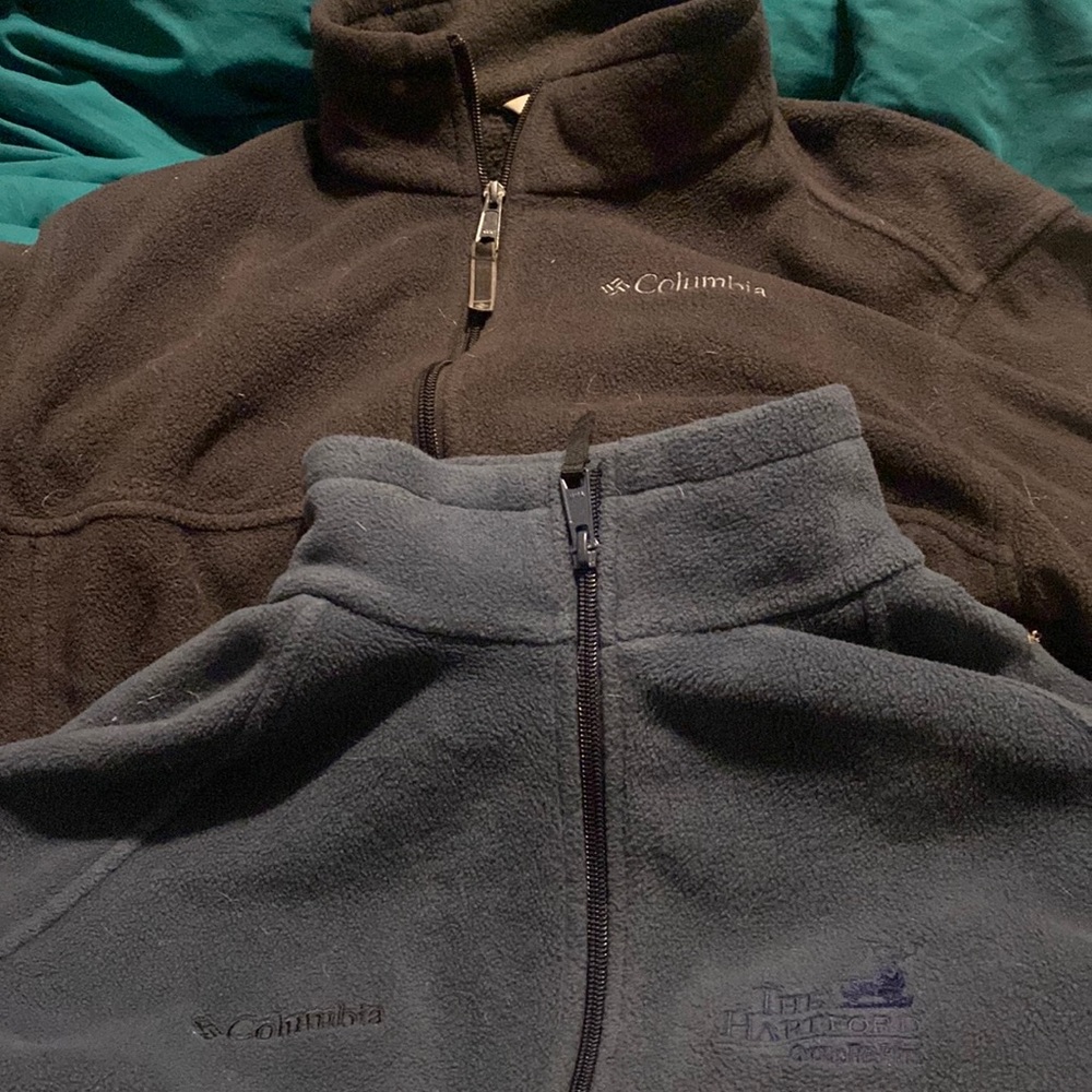 2 Columbia jackets, one mens size medium and one Womens size large $12 for both
